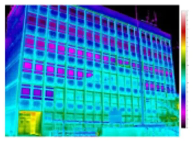 Thermal image of County Hall after new energy-efficient windows were installed - heat loss minimised