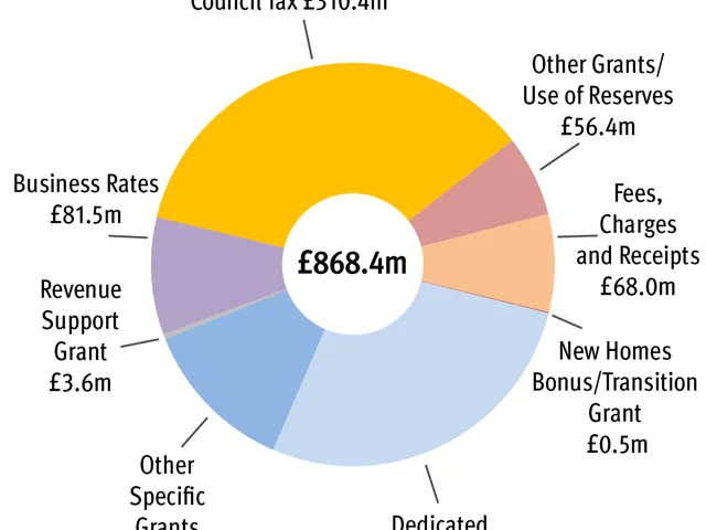 Doughnut chart of where the money comes from (gross). Total £868.4 million. With £310.4 million from Council Tax; £239.5 million from Dedicated Schools Grant; £108.5 million from Other Specific Grants; £81.5 million from Business Rates; £68.0 million from Fees, Charges and Receipts; £56.4 million from Other Grants/Use of Reserves; £3.6 million Revenue Support Grant; and £0.5 million New Homes Bonus/Transition Grant.